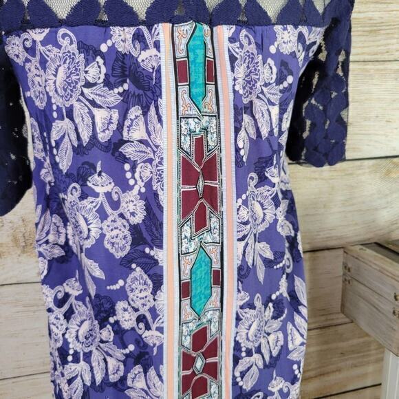 Anthropologie Akemi + Kin Lace Maite Floral Geometric Tunic Top Small - Picture 6 of 8
